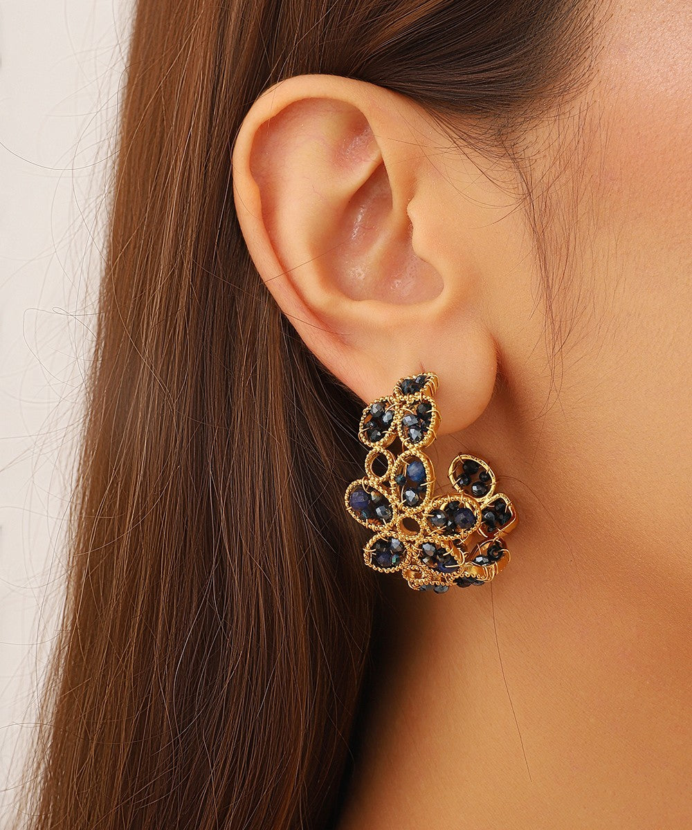 Boucles D'oreilles Clou - Or Strass Perles - Vintage - Occasion Très Bon état - Bijou Fantaisie