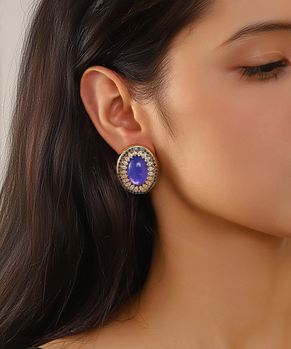 Boucles d’oreilles ovales ornées de strass - 27AHBOL037