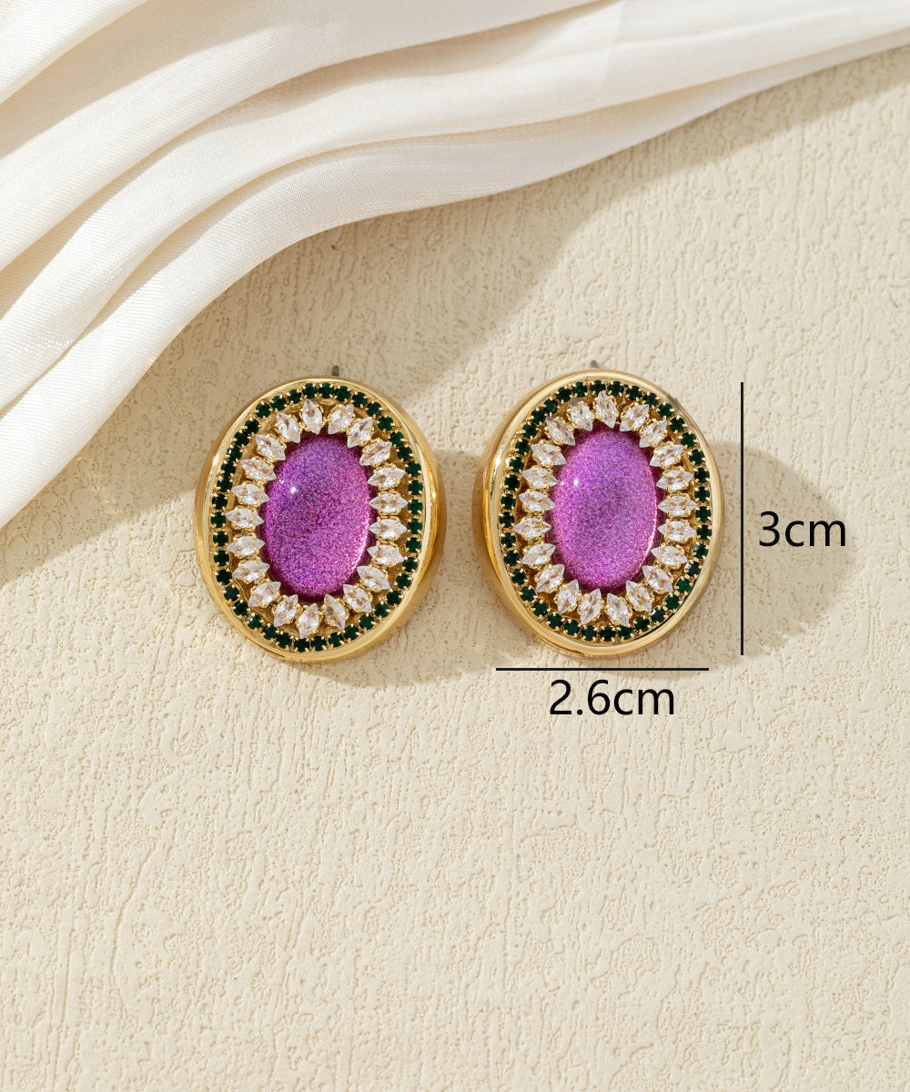 Boucles d’oreilles ovales ornées de strass - 27AHBOL037