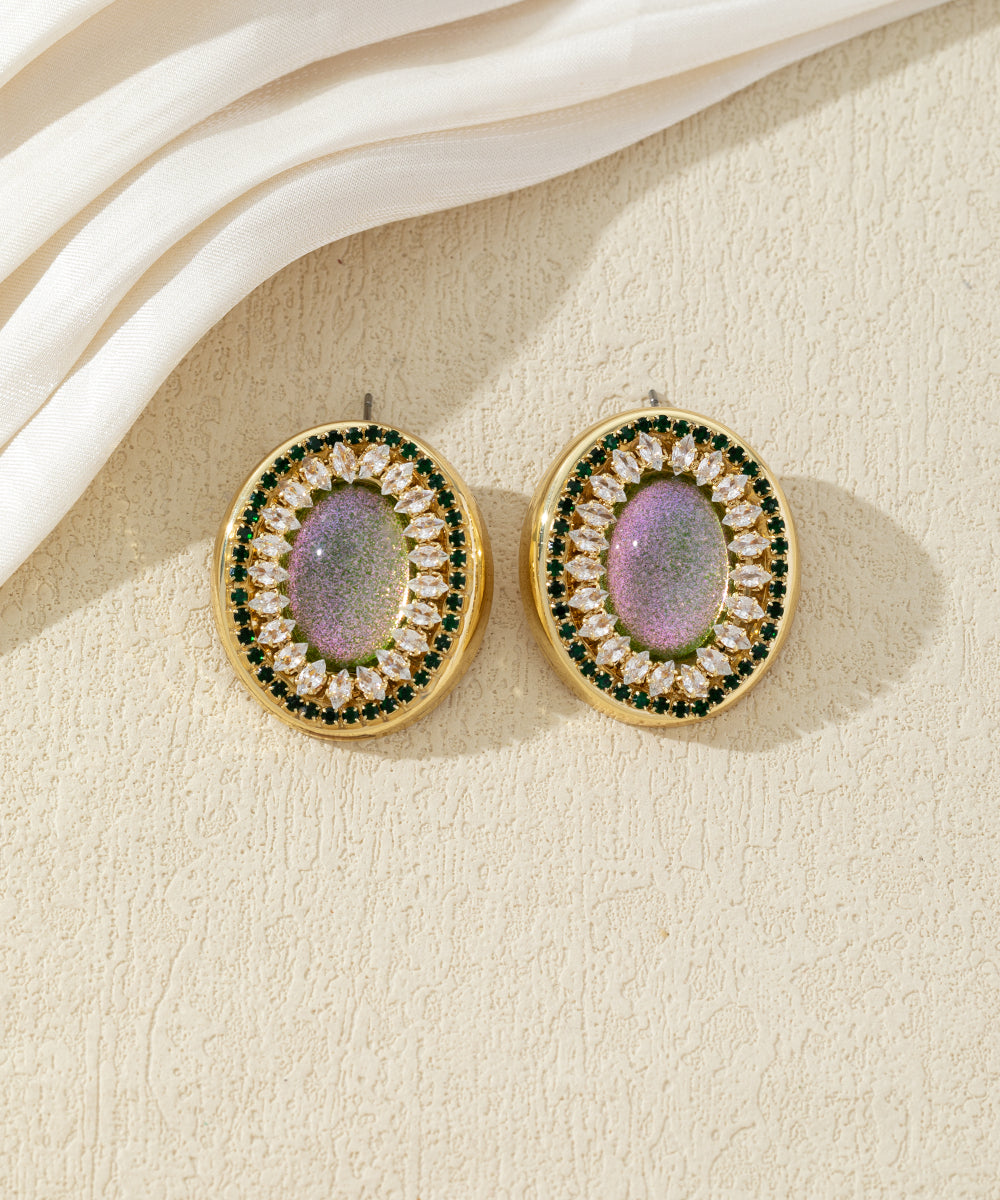 Boucles d’oreilles ovales ornées de strass - 27AHBOL037