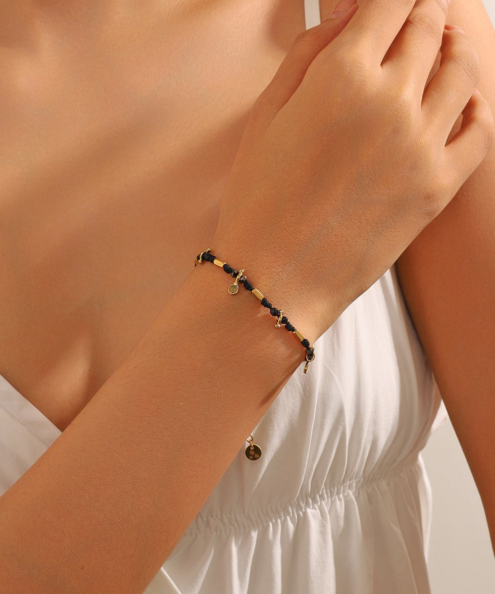 Bracelet cordon acier inoxydable perles cristal 25BRA0011