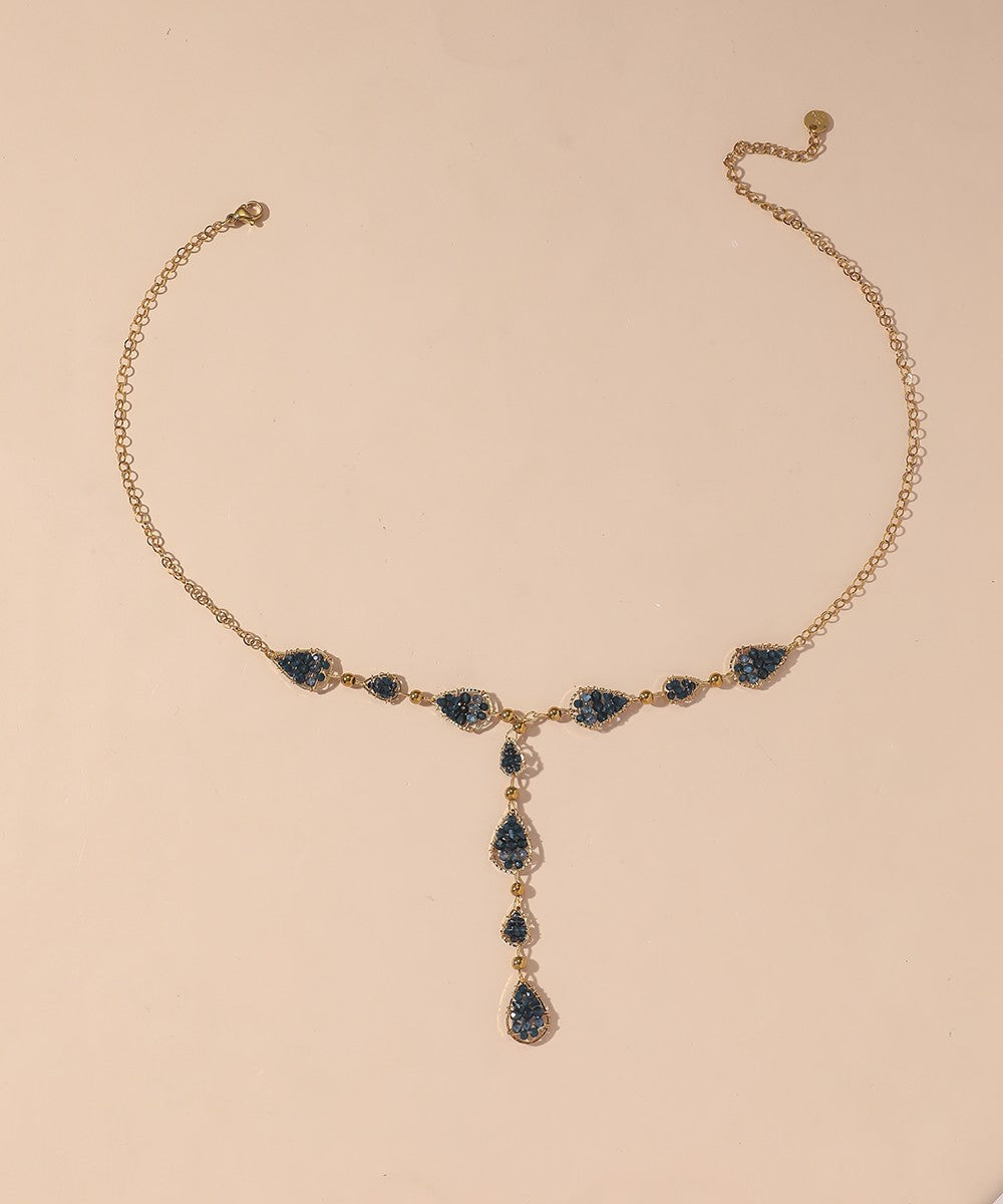 Collier Y en Acier Inoxydable Doré Perles cristal 25CA001