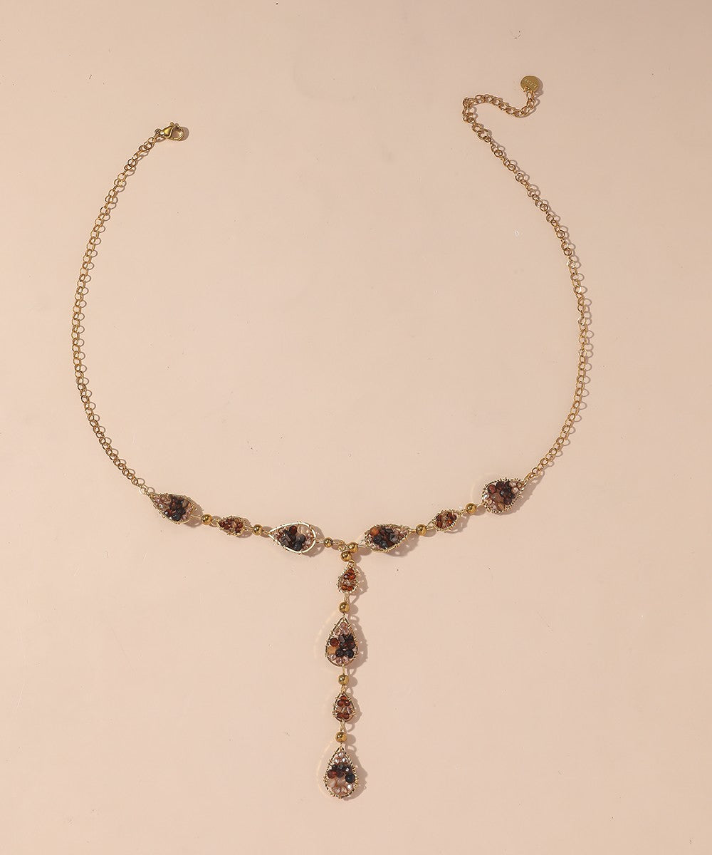 Collier Y en Acier Inoxydable Doré Perles cristal 25CA001