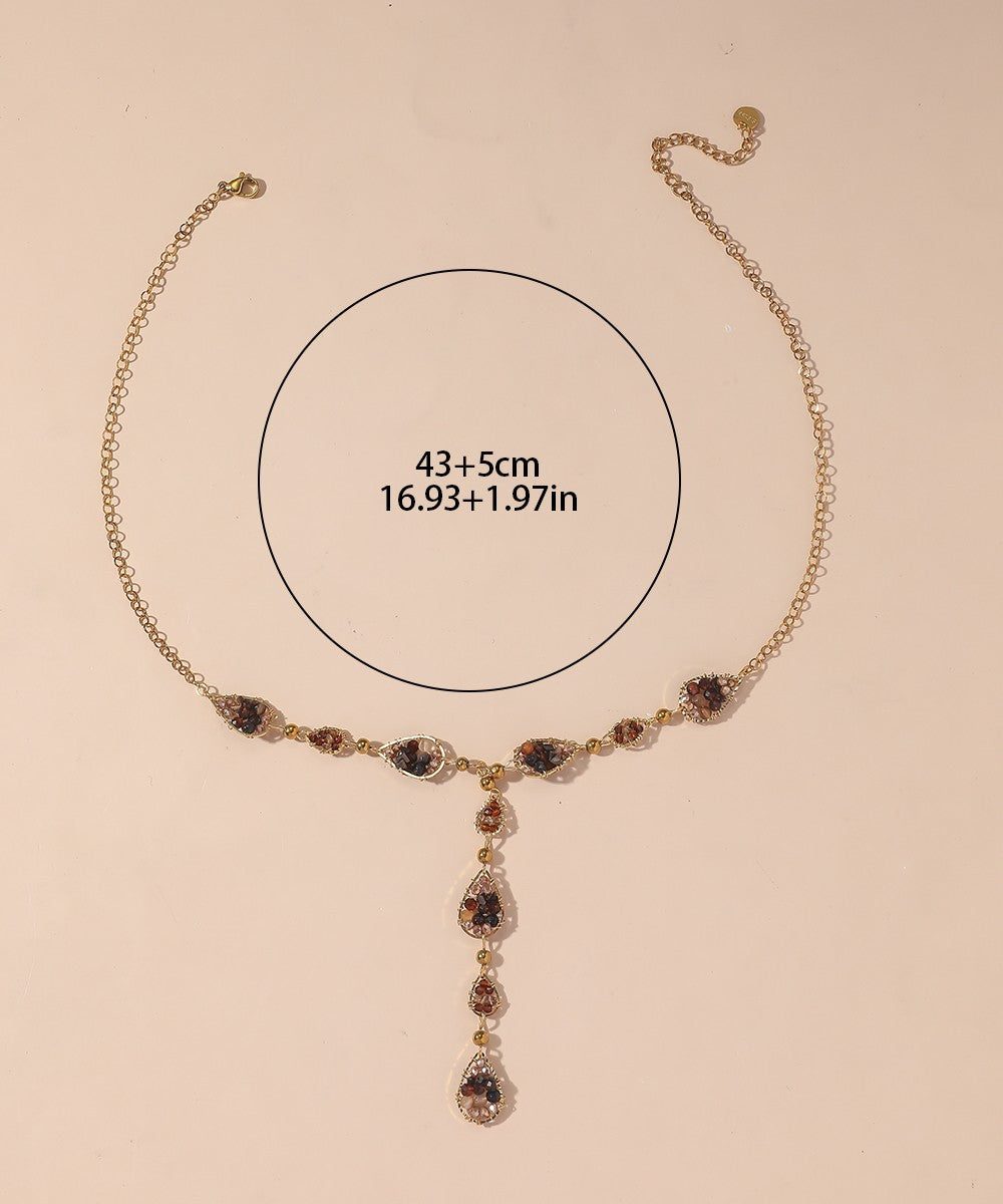 Collier Y en Acier Inoxydable Doré Perles cristal 25CA001