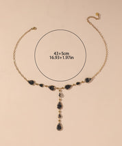 Collier Y en Acier Inoxydable Doré Perles cristal 25CA001