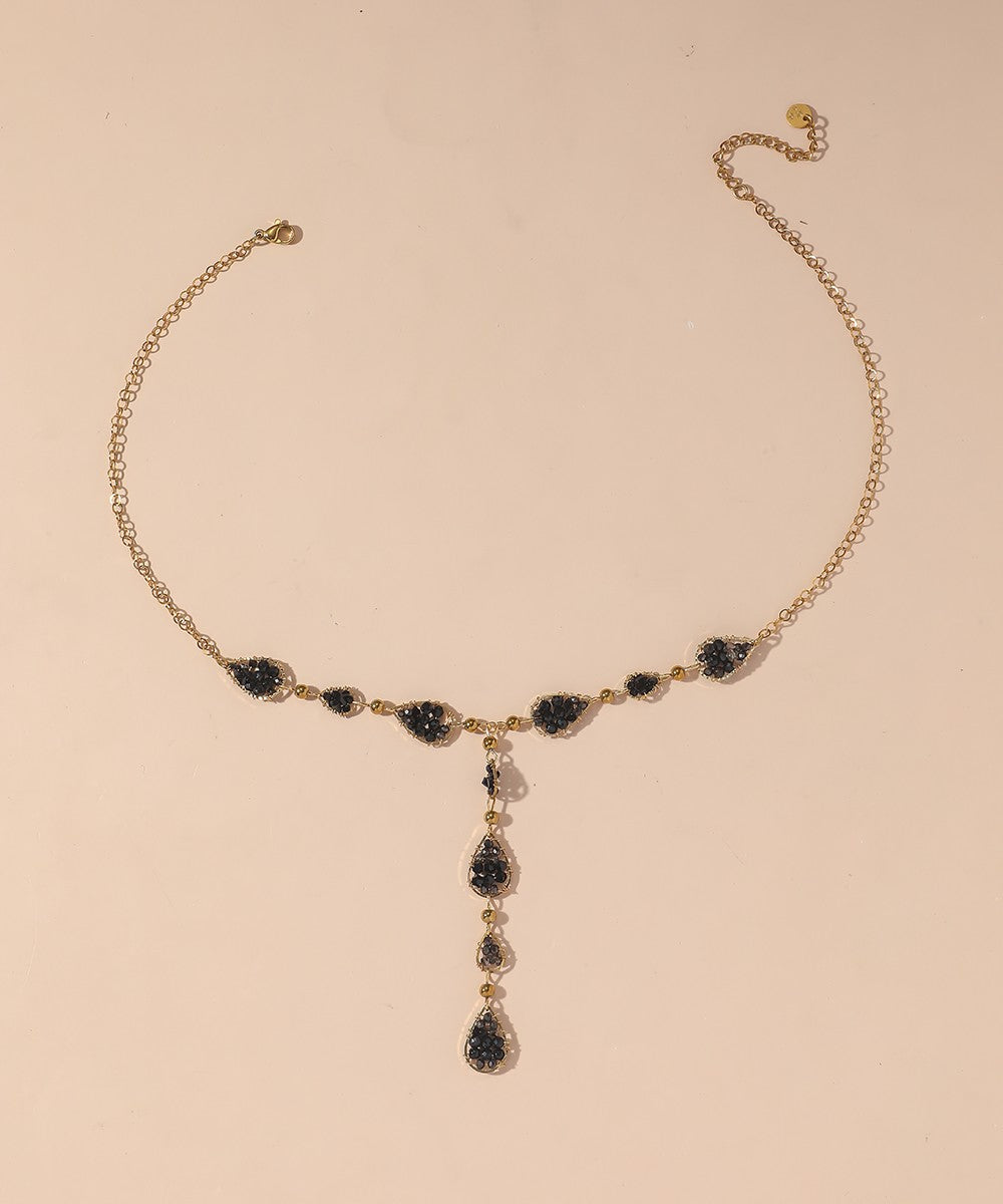 Collier Y en Acier Inoxydable Doré Perles cristal 25CA001