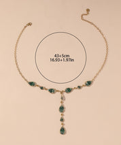 Collier Y en Acier Inoxydable Doré Perles cristal 25CA001