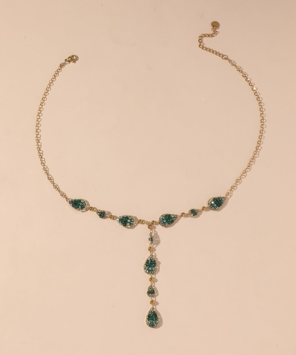 Collier Y en Acier Inoxydable Doré Perles cristal 25CA001