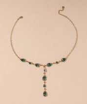 Collier Y en Acier Inoxydable Doré Perles cristal 25CA001