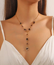 Collier Y en Acier Inoxydable Doré Perles cristal 25CA001