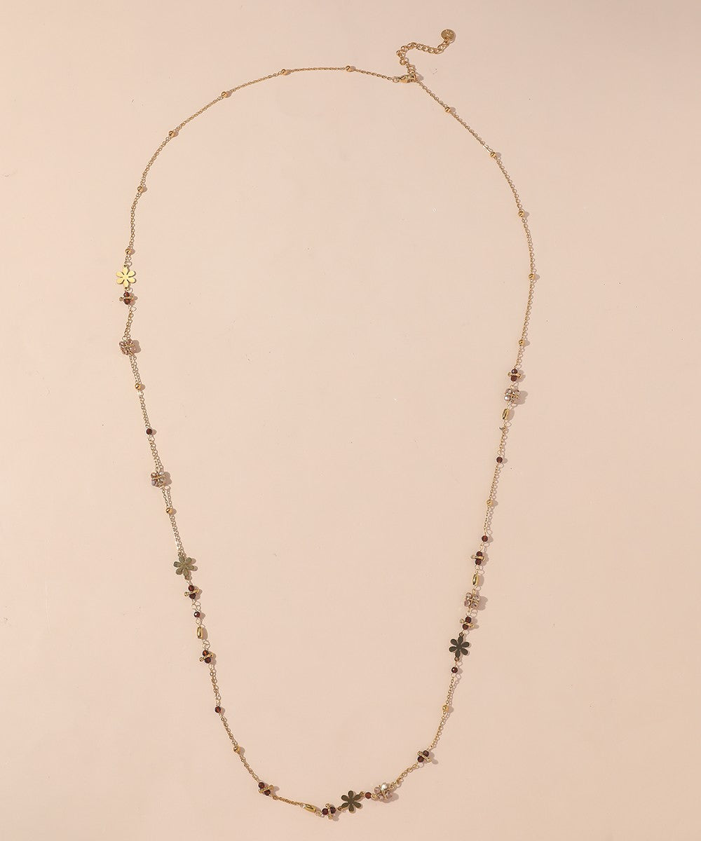 Sautoir en Acier Inoxydable Doré avec Perles Cristal 25CA005
