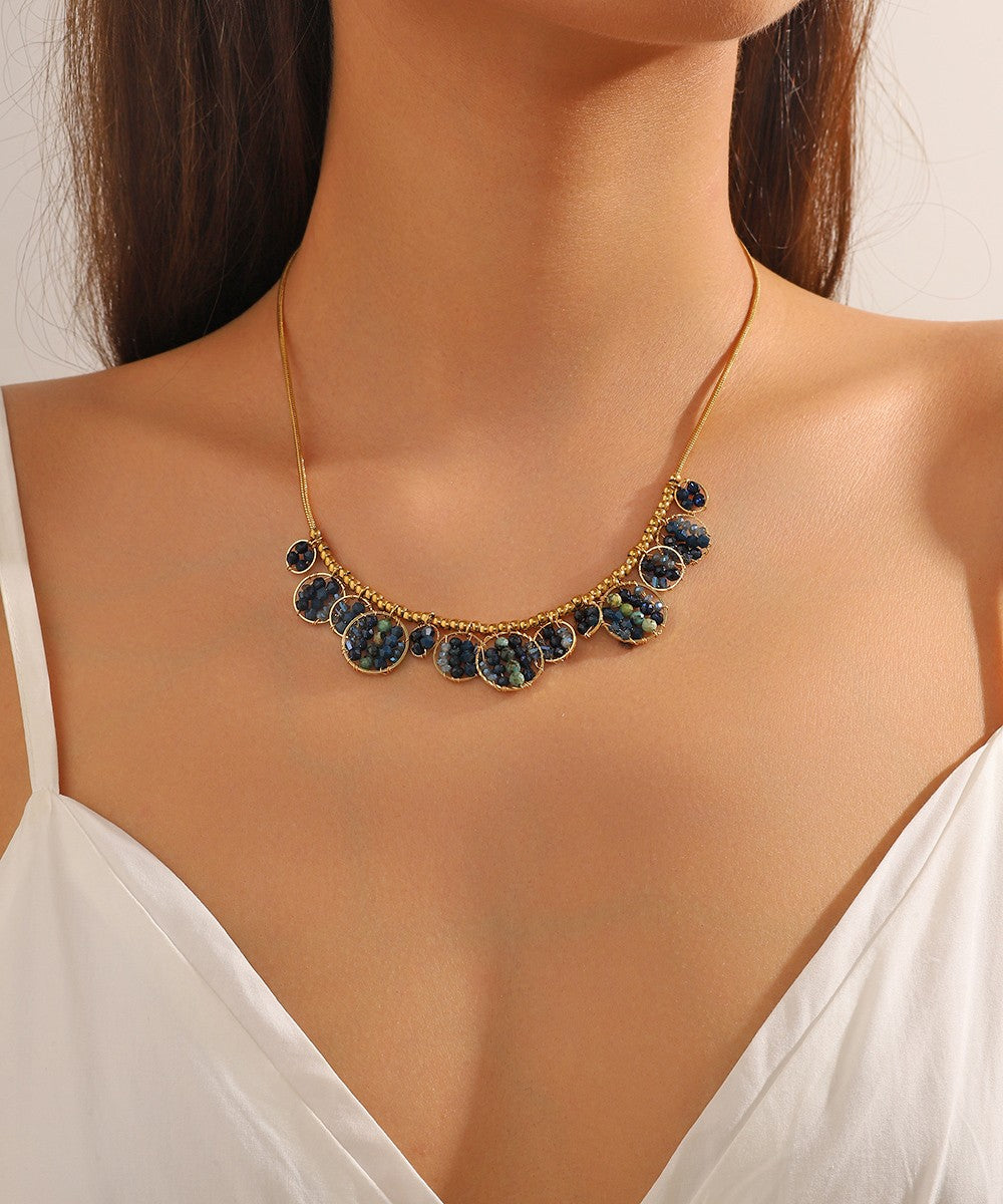 Collier acier inoxydable perles cristal 25CA012