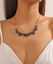 Collier acier inoxydable perles cristal 25CA012