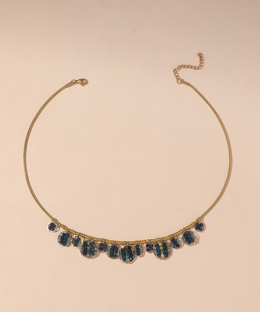 Collier acier inoxydable perles cristal 25CA012