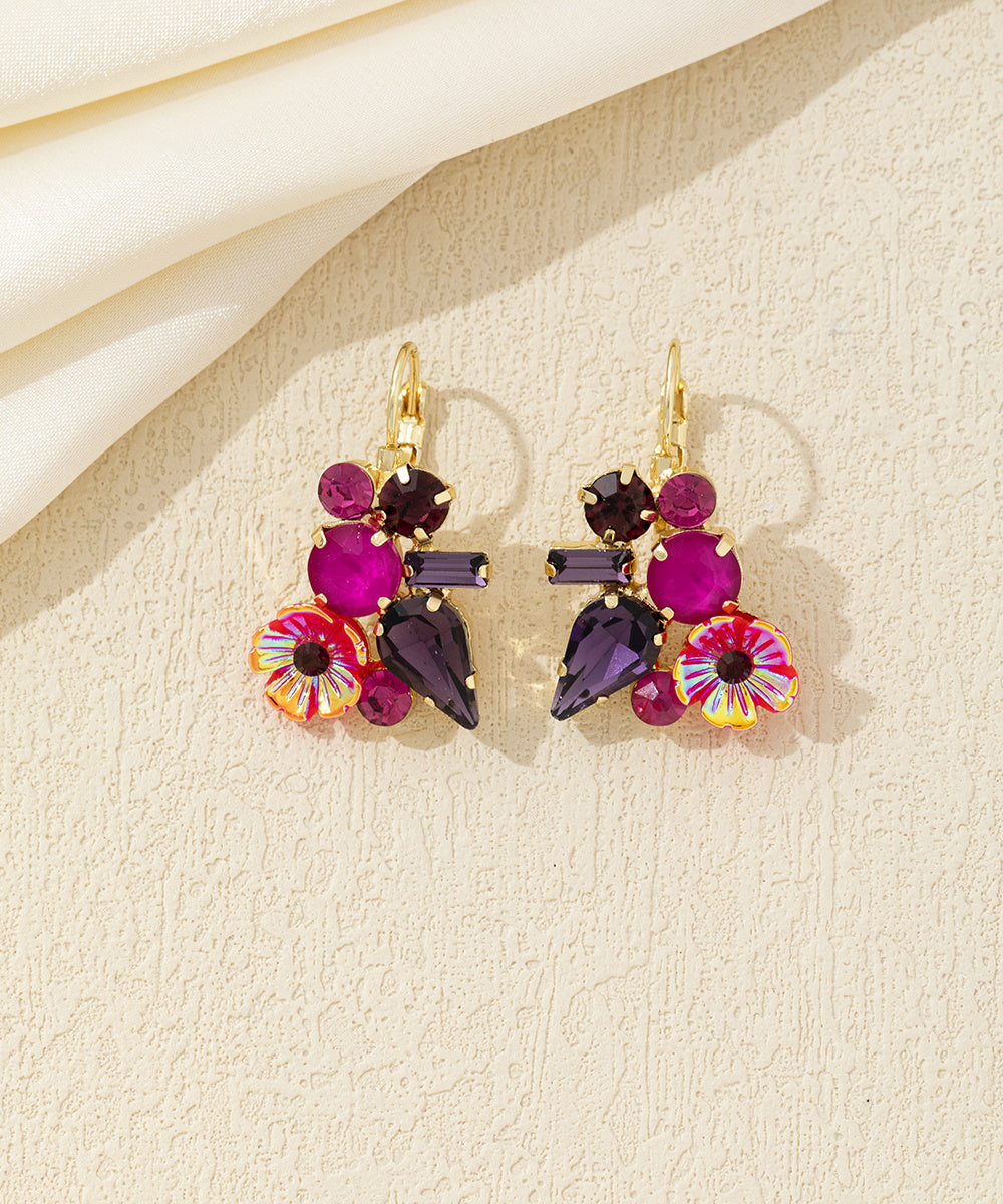 Boucles d’oreilles dormeuses florales multiformes en verre – 26AHBO002