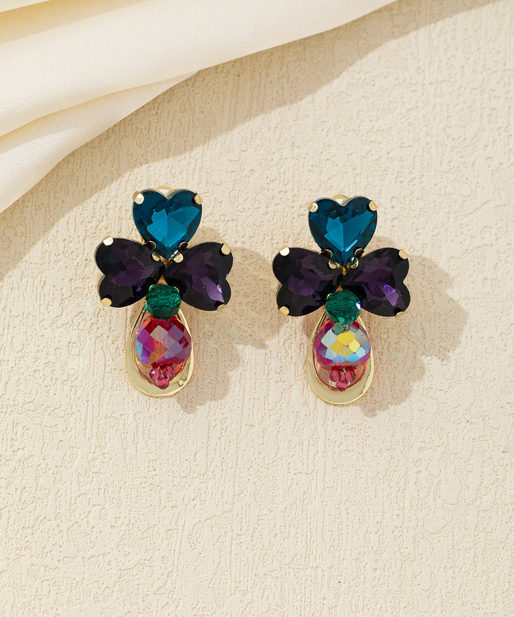 Boucles d’oreilles clip trèfle en verre taillé – 26AHBOL010