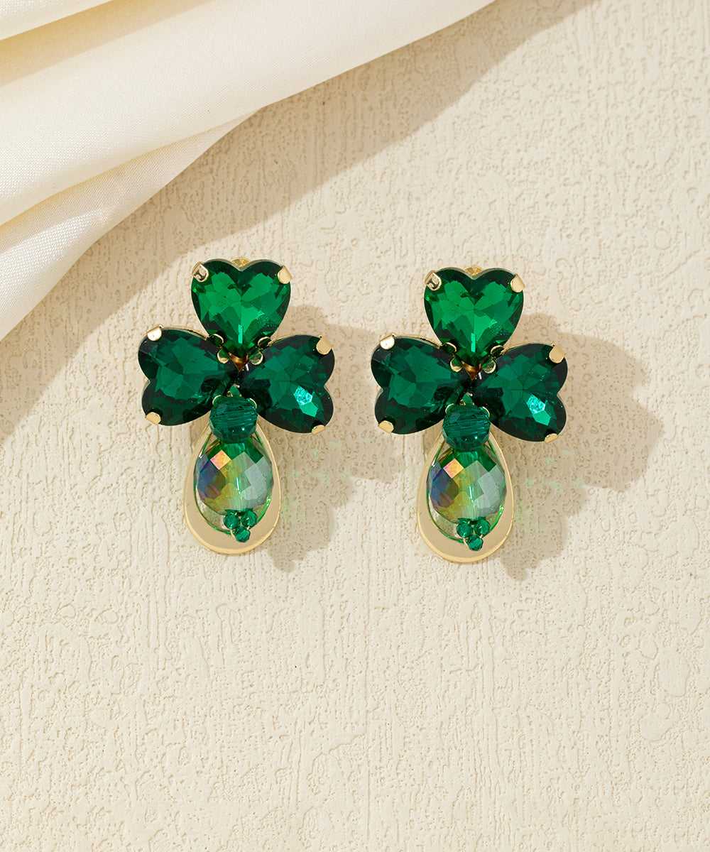 Boucles d’oreilles clip trèfle en verre taillé – 26AHBOL010