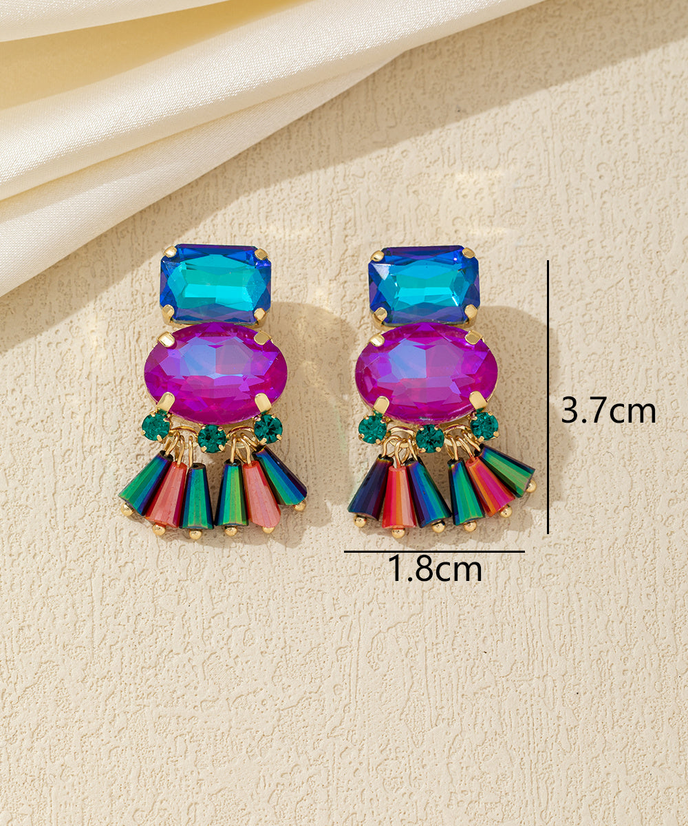 Boucles d’oreilles clip verre facetté et pampilles – 26AHBOL007