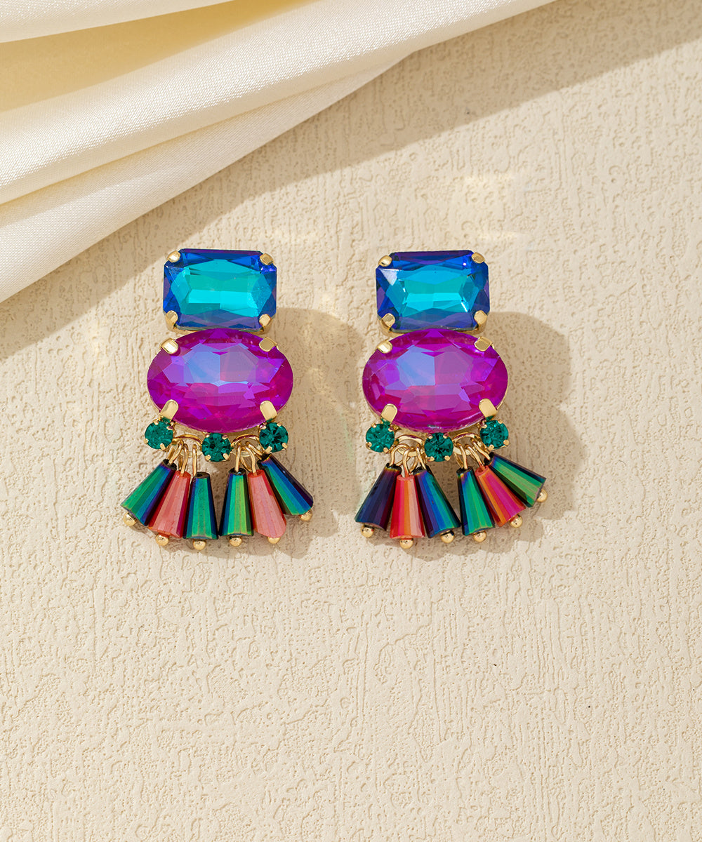 Boucles d’oreilles clip verre facetté et pampilles – 26AHBOL007