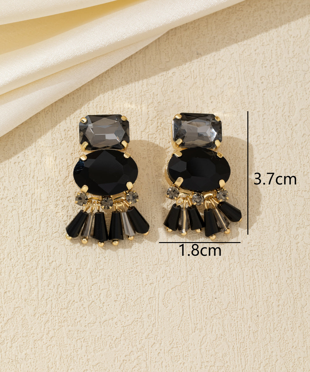 Boucles d’oreilles clip verre facetté et pampilles – 26AHBOL007