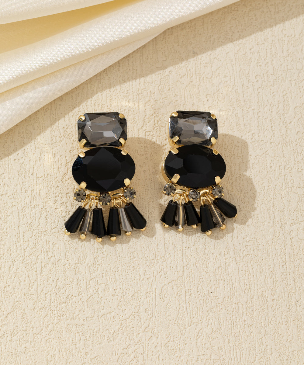 Boucles d’oreilles clip verre facetté et pampilles – 26AHBOL007