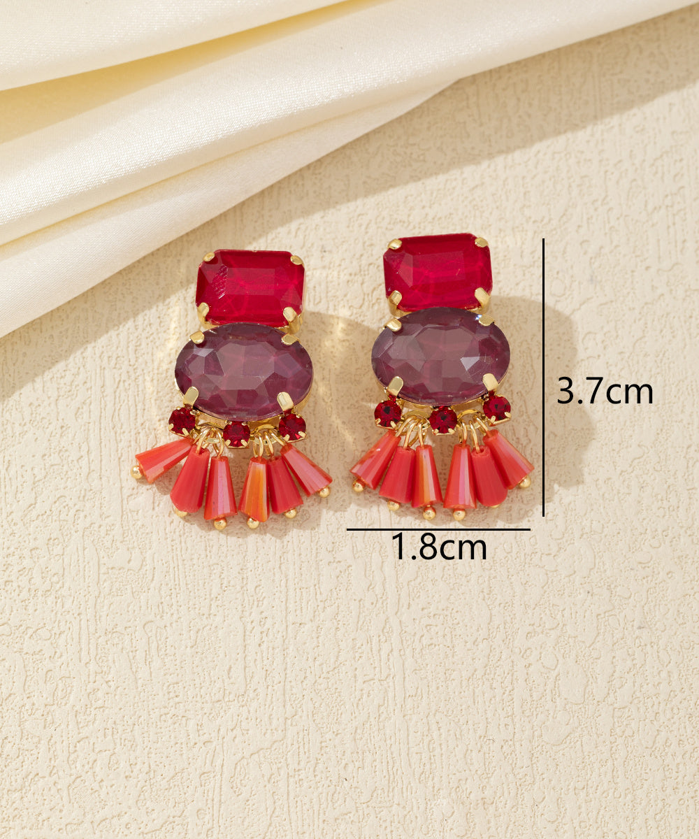 Boucles d’oreilles clip verre facetté et pampilles – 26AHBOL007