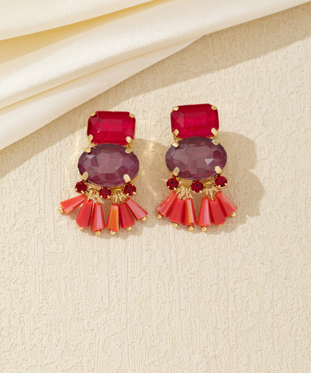 Boucles d’oreilles clip verre facetté et pampilles – 26AHBOL007