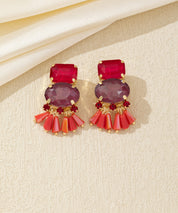 Boucles d’oreilles clip verre facetté et pampilles – 26AHBOL007