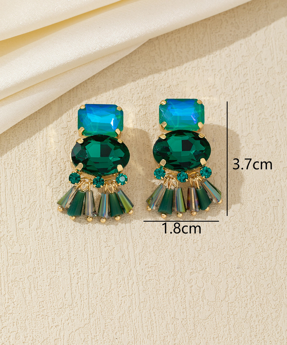 Boucles d’oreilles clip verre facetté et pampilles – 26AHBOL007