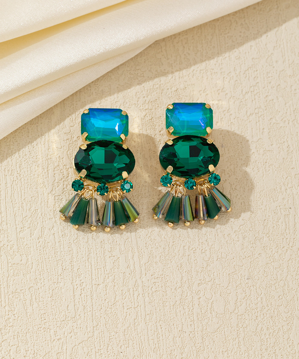 Boucles d’oreilles clip verre facetté et pampilles – 26AHBOL007