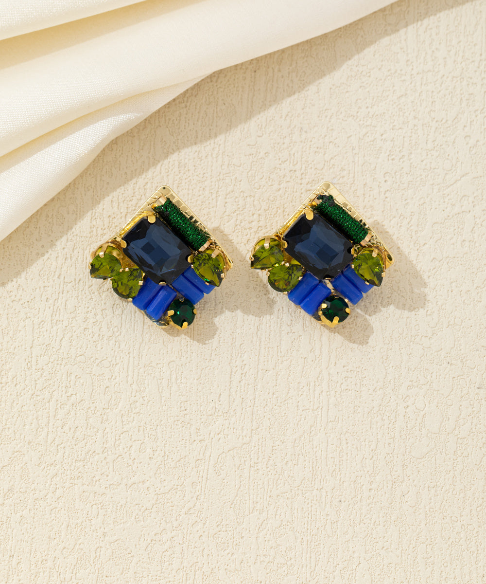 Boucles d’oreilles carrées cristal coloré Clou – 26AHBOL029