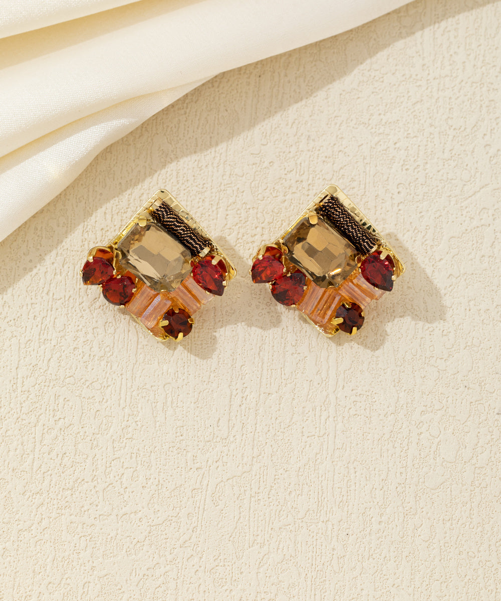 Boucles d’oreilles carrées cristal coloré Clou – 26AHBOL029