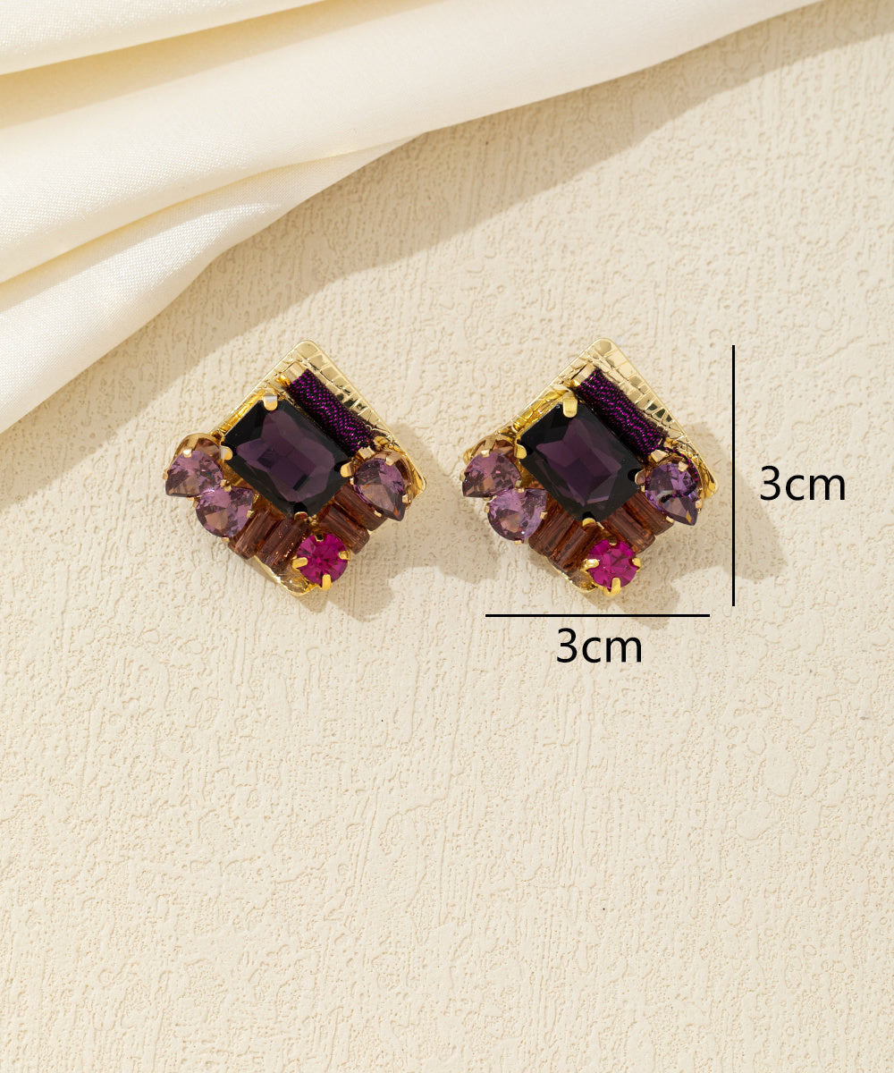 Boucles d’oreilles carrées cristal coloré Clou – 26AHBOL029