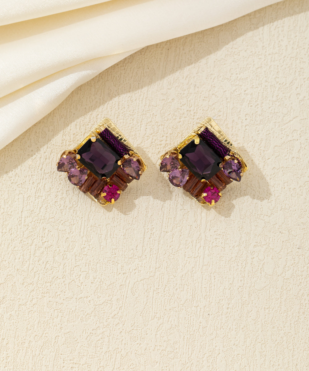 Boucles d’oreilles carrées cristal coloré Clou – 26AHBOL029