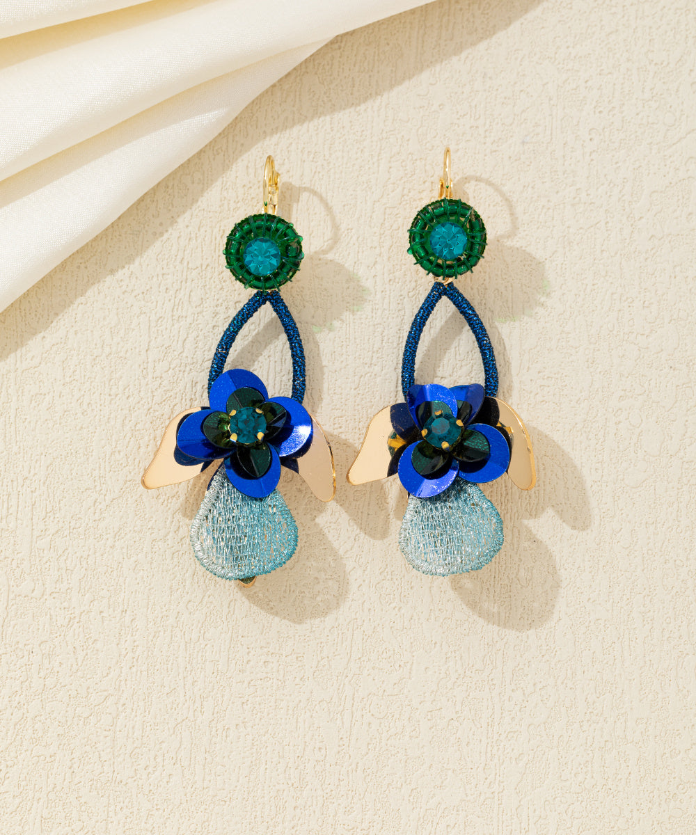 Boucles d’oreilles pendantes florales cristal Dormeuse– réf. 26AHBOL031