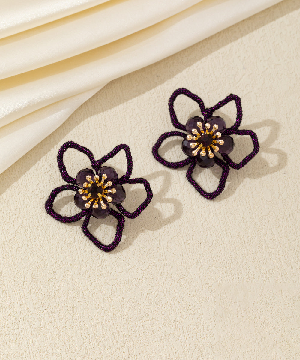 Boucles d’oreilles fleur ajourée cristal – 26AHBOL034