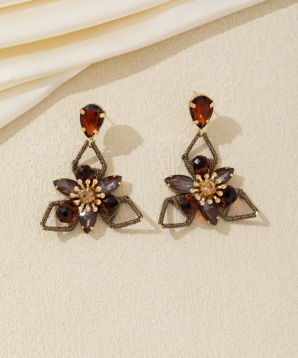 Boucles d’oreilles pendantes fleur cristal – 26AHBOL035