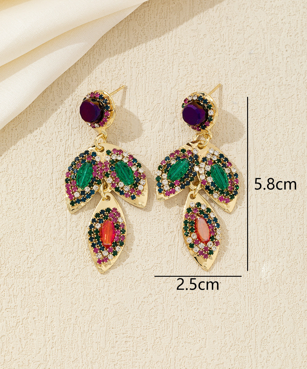 Boucles d’oreilles pendantes feuilles cristal Clou– 26AHBOL043