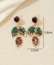 Boucles d’oreilles pendantes feuilles cristal Clou– 26AHBOL043