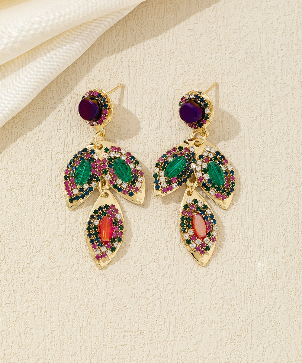 Boucles d’oreilles pendantes feuilles cristal Clou– 26AHBOL043