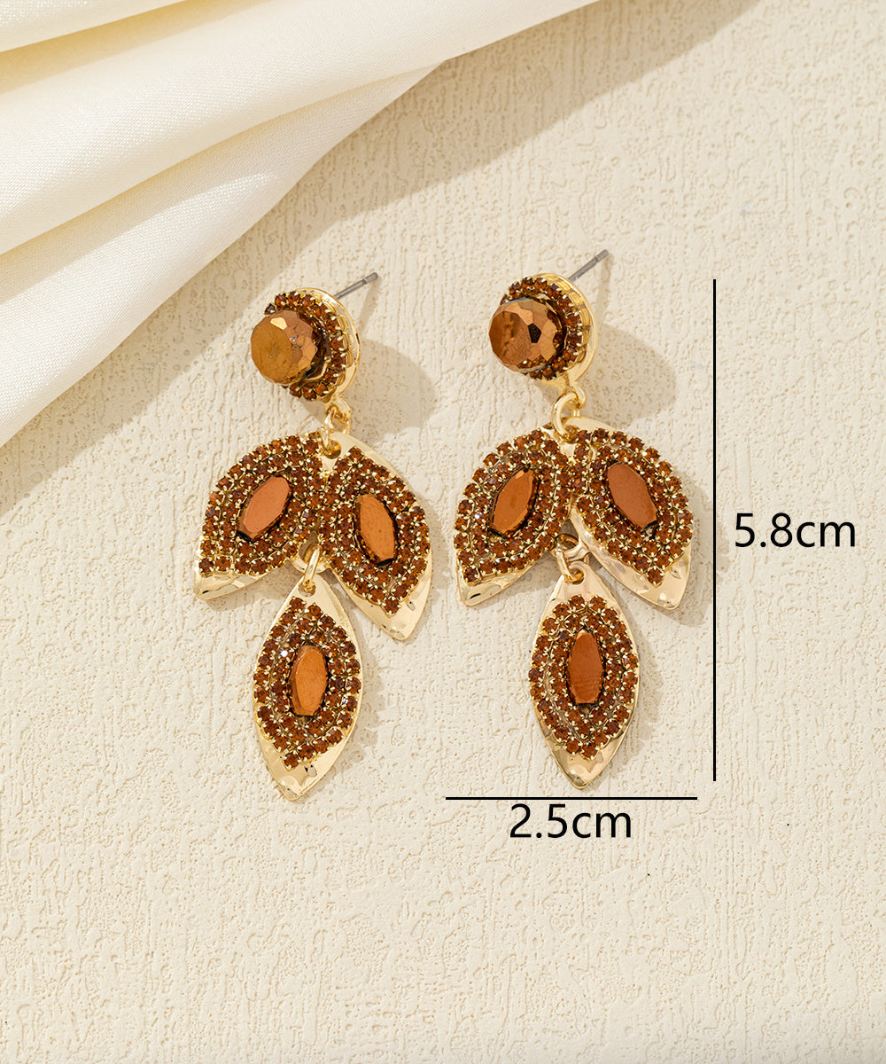 Boucles d’oreilles pendantes feuilles cristal Clou– 26AHBOL043