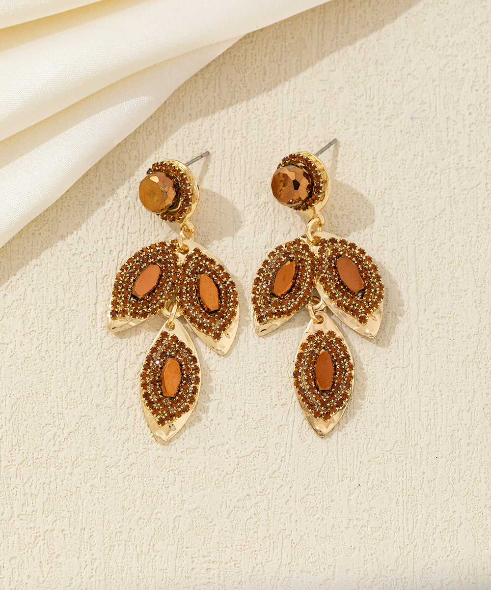 Boucles d’oreilles pendantes feuilles cristal Clou– 26AHBOL043