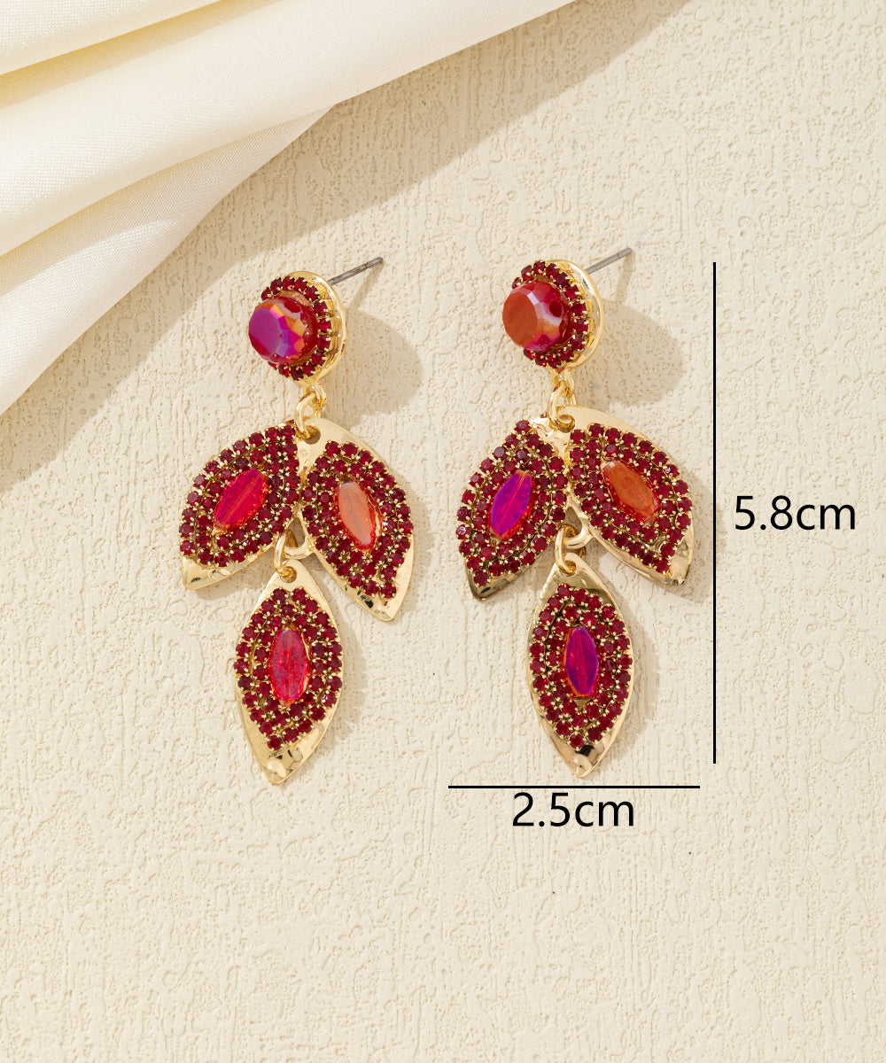 Boucles d’oreilles pendantes feuilles cristal Clou– 26AHBOL043