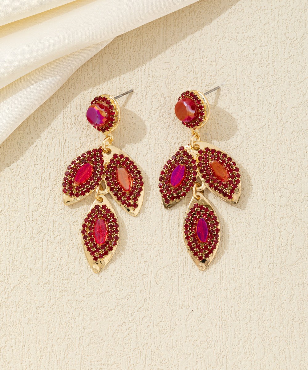 Boucles d’oreilles pendantes feuilles cristal Clou– 26AHBOL043
