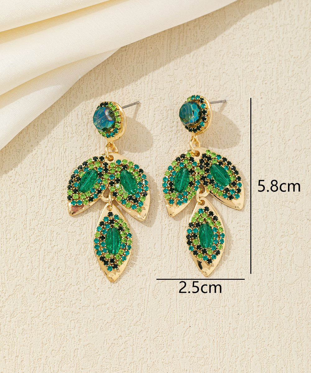 Boucles d’oreilles pendantes feuilles cristal Clou– 26AHBOL043