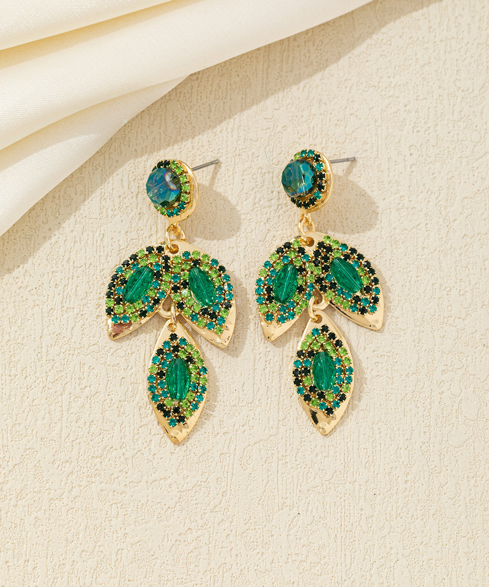 Boucles d’oreilles pendantes feuilles cristal Clou– 26AHBOL043