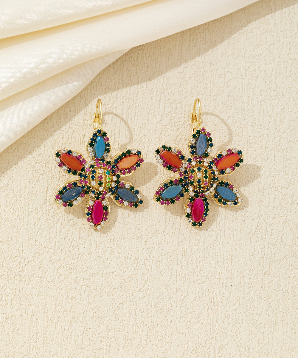 Boucles d’oreilles pendantes fleur strass Dormeuse– 26AHBOL044