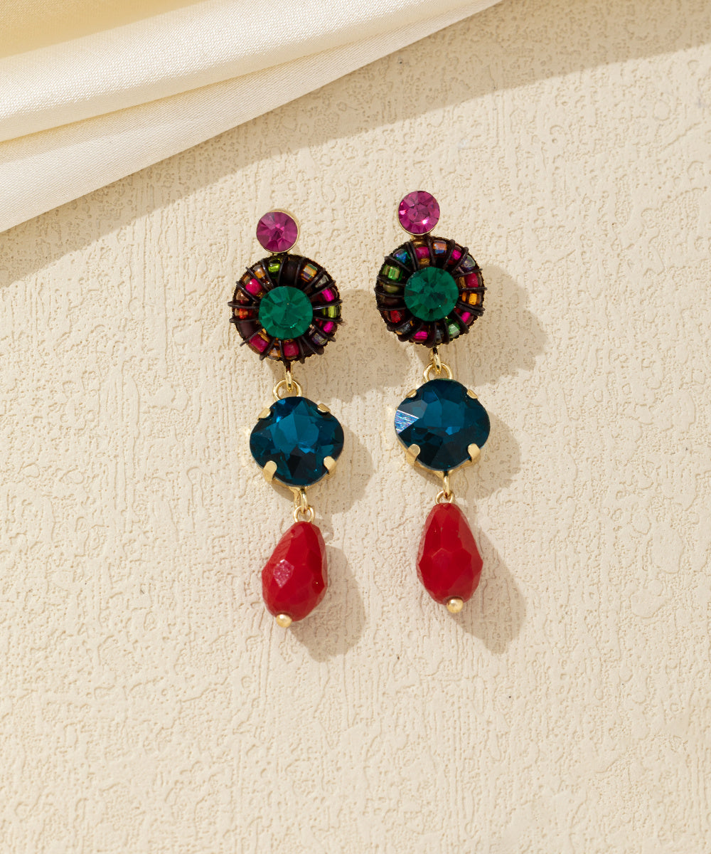Boucles d’oreilles pendantes pierres colorées Clou –26AHBOL047