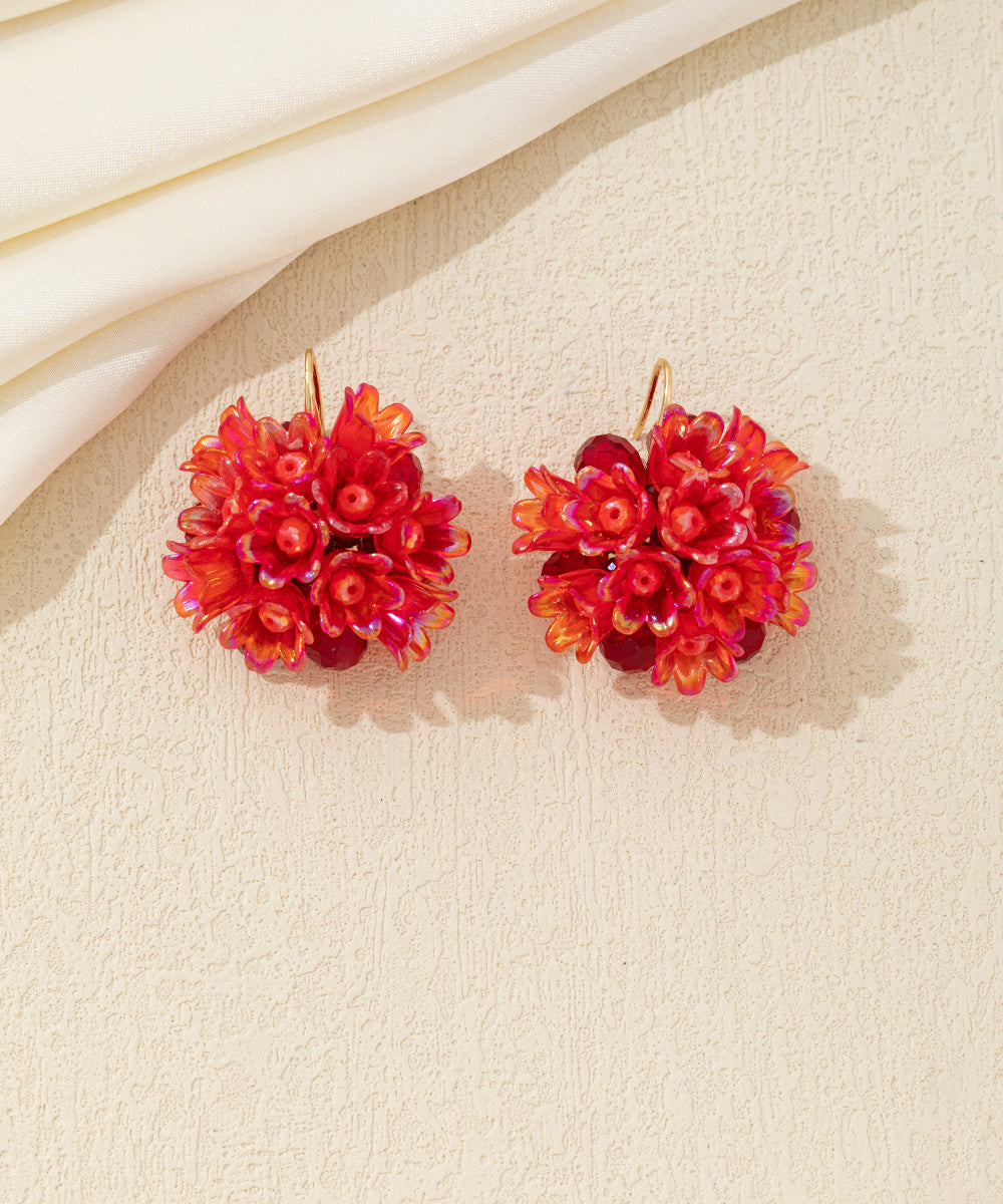 Boucles d’oreilles pendantes fleurs & perles crochet – 26AHBOL057