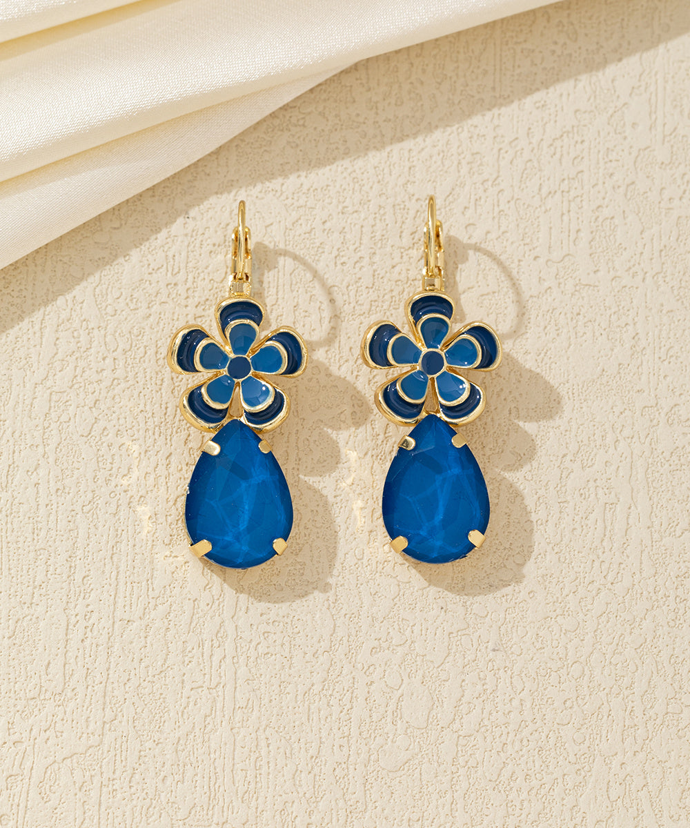 Boucles d’oreilles pendantes fleur et goutte Dormeuse  – 26AHBOL060